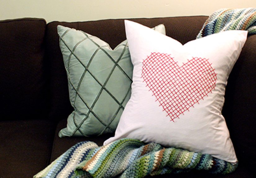 Embroidered Heart Pillow Tutorial and Pattern