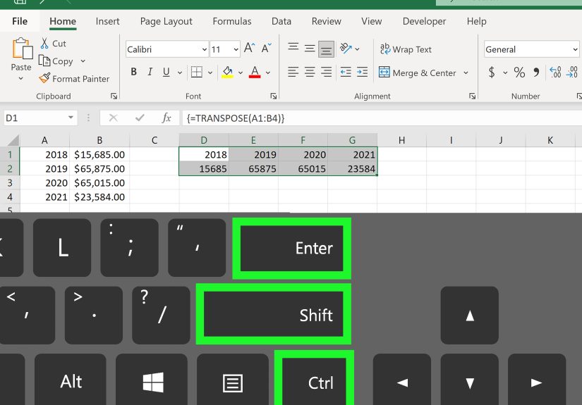 How To Transpose in Excel from Horizontal to Vertical