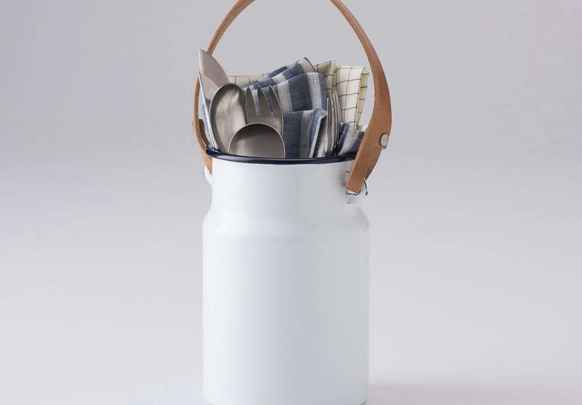 Enamel + Leather Utensil Holder