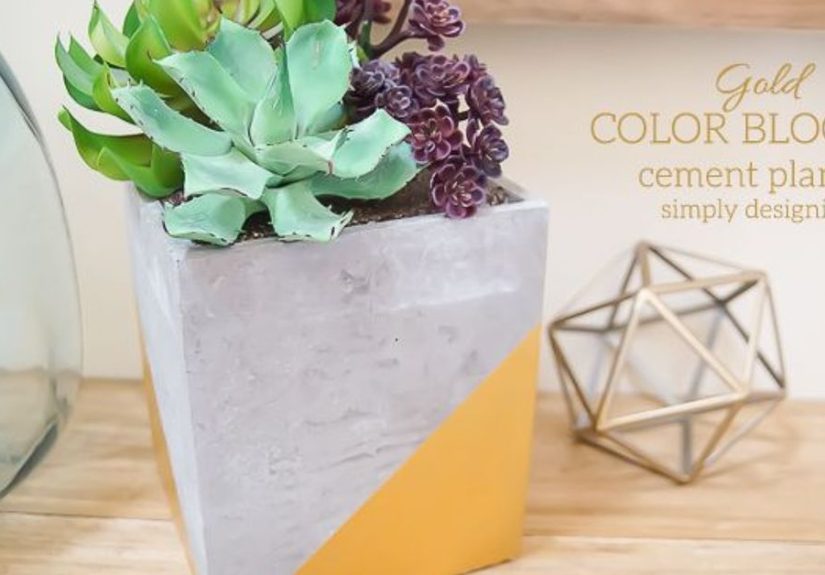 Gold Color Blocked Cement Planter