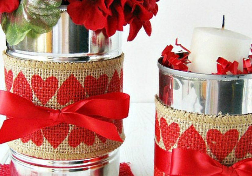 Valentine Tin Cans With Burlap